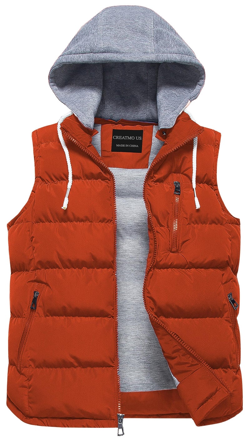 CREATMO US Men's Multiple Pockets Puffer Vest Outdoor Daily Puffy Gilet Waterproof Sleeveless Outerwear Winter Bubble Jacket Earth Red Medium - Image 1
