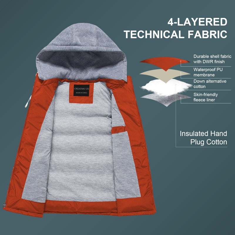 CREATMO US Men's Multiple Pockets Puffer Vest Outdoor Daily Puffy Gilet Waterproof Sleeveless Outerwear Winter Bubble Jacket Earth Red Medium - Image 3