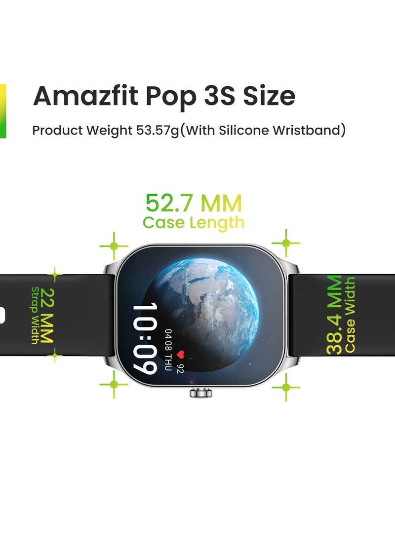 أمازفيت ساعة أمازفيت بوب 3S الذكية مع شاشة AMOLED بحجم 1.96 بوصة، مكالمات بلوتوث، قياس مستوى الأكسجين في الدم، عمر بطارية 12 يوم، مساعد صوتي ذكي، 100 وضع رياضي، مراقبة معدل ضربات القلب على مدار 24 ساعة، التحكم في الموسيقى، أكثر من 100 واجهة ساعة (فضي) - Image 2