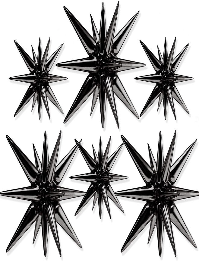 PartyWoo Black Star Foil Balloons 6pcs Different Sizes Pack of 27 22 Inch Large Black Explosion Spike Mylar Balloons for Graduation Birthday Retirement Anniversary Space Theme Party Decorations - Image 1
