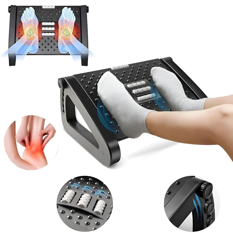 CLAPONE Foot Rest Under Table Foot Rest for Under Desk at Work Foot Rest Stool Ergonomic 6 Heights Adjustable Footrest with Massage Roller Portable Under Desk Foot Stool for HomeOffice Black Adjustable - Image 1