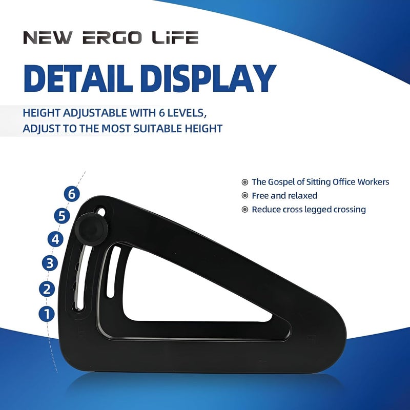 CLAPONE Foot Rest Under Table Foot Rest for Under Desk at Work Foot Rest Stool Ergonomic 6 Heights Adjustable Footrest with Massage Roller Portable Under Desk Foot Stool for HomeOffice Black Adjustable - Image 3