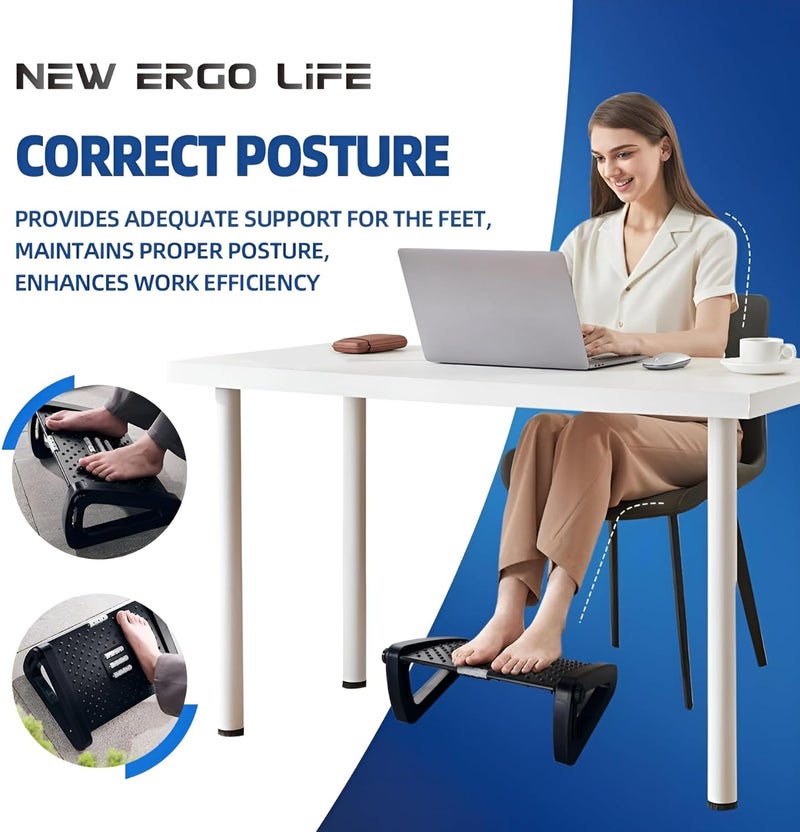 CLAPONE Foot Rest Under Table Foot Rest for Under Desk at Work Foot Rest Stool Ergonomic 6 Heights Adjustable Footrest with Massage Roller Portable Under Desk Foot Stool for HomeOffice Black Adjustable - Image 5