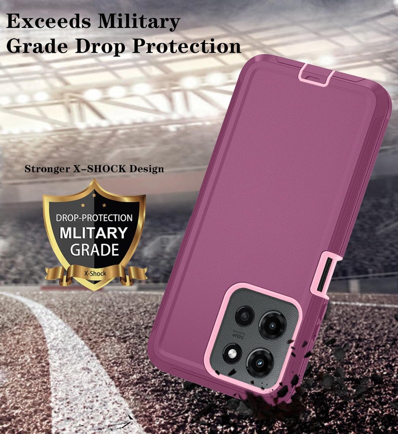 Qinmay Phone Case for Motorola Moto G 2025/Moto G Play 5G 2025 Case with HD Screen Protector, Heavy Duty Shockproof & Dropproof 3-Layer Cover Phone Case,WineRedPink - Image 4