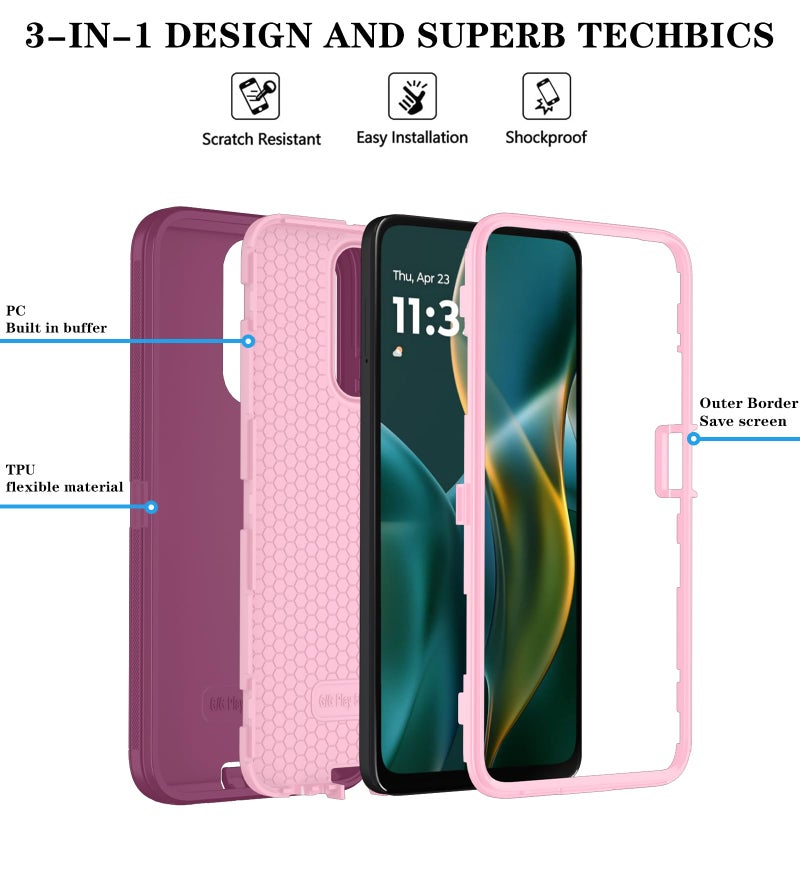 Qinmay Phone Case for Motorola Moto G 2025/Moto G Play 5G 2025 Case with HD Screen Protector, Heavy Duty Shockproof & Dropproof 3-Layer Cover Phone Case,WineRedPink - Image 5