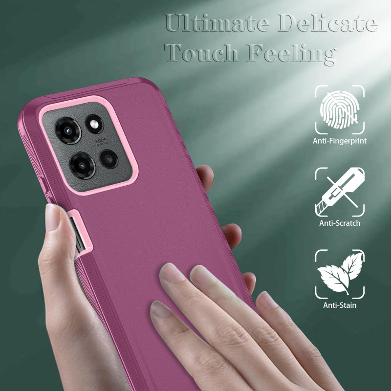 Qinmay Phone Case for Motorola Moto G 2025/Moto G Play 5G 2025 Case with HD Screen Protector, Heavy Duty Shockproof & Dropproof 3-Layer Cover Phone Case,WineRedPink - Image 2