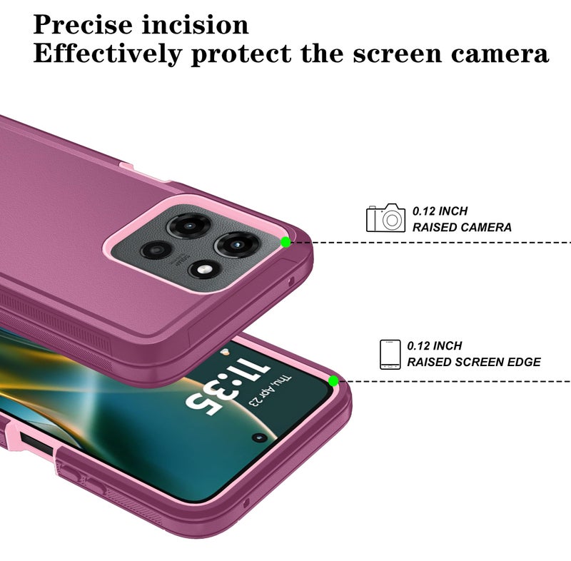 Qinmay Phone Case for Motorola Moto G 2025/Moto G Play 5G 2025 Case with HD Screen Protector, Heavy Duty Shockproof & Dropproof 3-Layer Cover Phone Case,WineRedPink - Image 3
