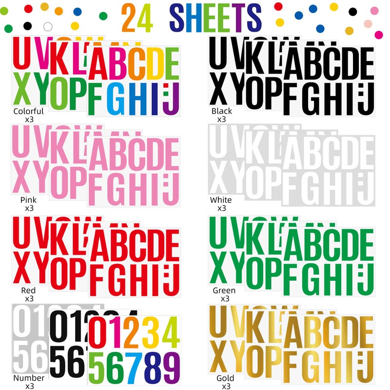 Huimdery 24 Sheets Letter Stickers Bulletin Board Letters Large 4 Inch Vinyl Alphabet Stickers Big ABC Numbers Peel and Stick for Poster Board Classroom Mailbox Crafts Window Door Decoration (Colorful) - Image 3