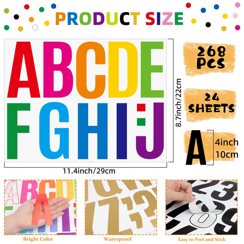 Huimdery 24 Sheets Letter Stickers Bulletin Board Letters Large 4 Inch Vinyl Alphabet Stickers Big ABC Numbers Peel and Stick for Poster Board Classroom Mailbox Crafts Window Door Decoration (Colorful) - Image 2