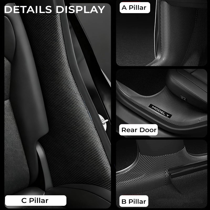doietc 8Pcs Door Sill Protector and 2Pcs Center Console Anti-Kick Pads for Tesla Model Y Juniper 2025 2026 Front and Rear Door Pedal Kick Protection Carbon Fiber Friction Resistant Interior Accessories - Image 2