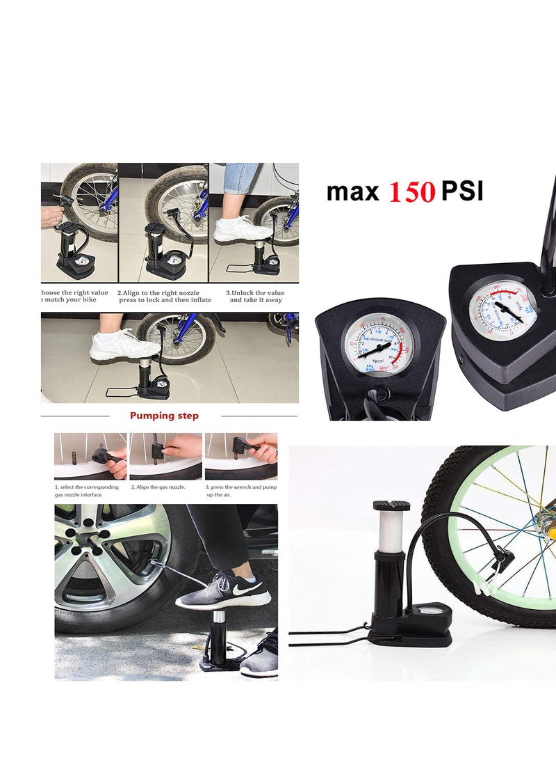 Generic - Bicycle air pump with air pressure gauge, bicycle tire blower with foot pedal function, lightweight and with ball inflation needle, suitable for all types of bicycles-from Rana store - Image 1