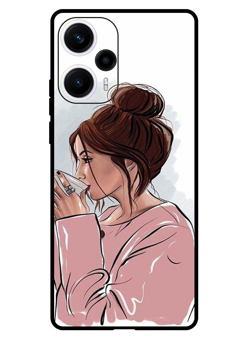 Theodor جراب واقٍ مضاد للخدش والصدمات لهاتف Xiaomi Poco F5 فتاة تشرب القهوة 1 - Image 1