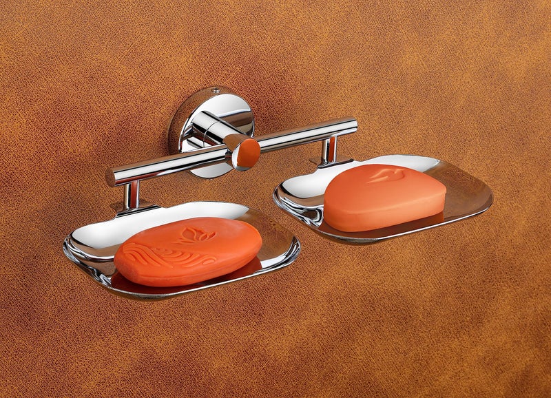 iSTAR Stainless Steel Square Shape Double Soap Dish l Soap Case I Soap Holder I Soap Stand Corrosion Free Double Soap Holder with Chrome Finish (Silver, Pack of 1) - Image 1