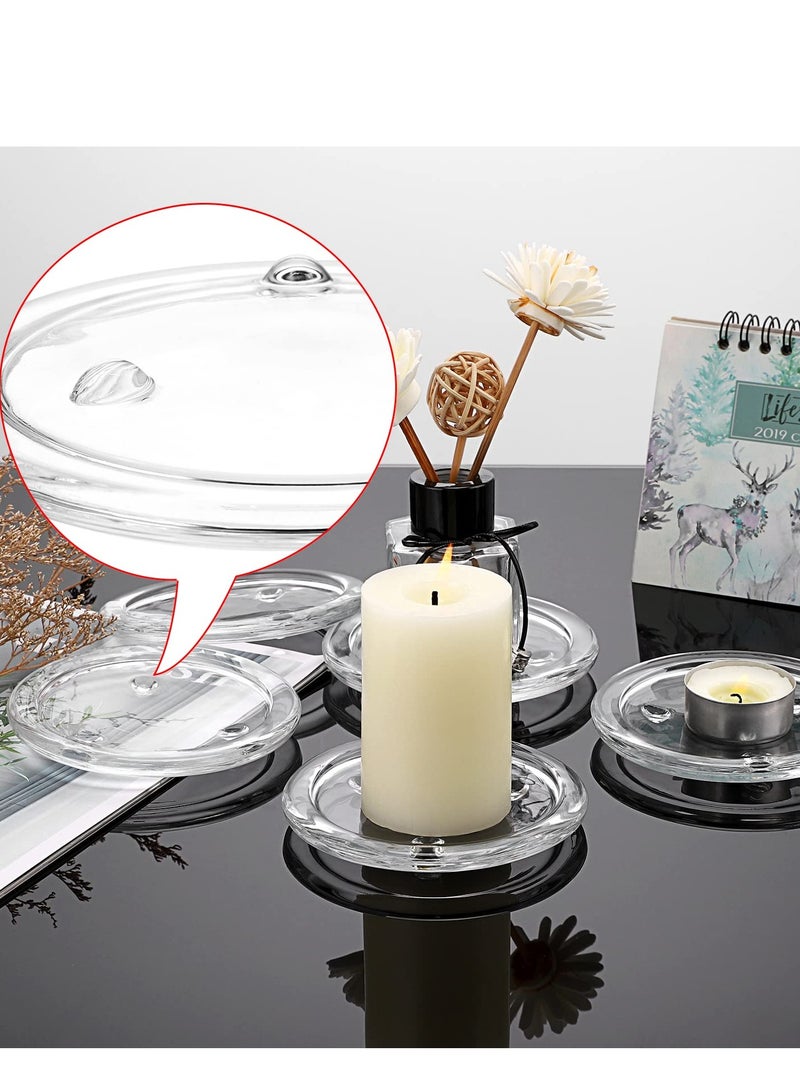 Excefore Glass Candle Tray, Round Clear Pillar Candle Holder, 3.9 Inch Pillar Candle Holders, Glass Coaster Small Round Plate Candle Plates, Modern Style Candle Centerpiece for Dining Table Wedding 5PCS - Image 5