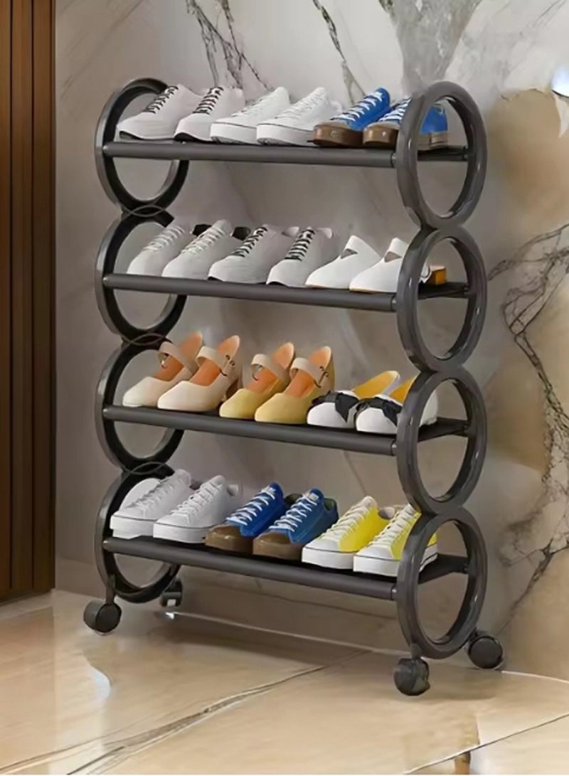 LINGWEI Plastic Shoe Rack with Wheels Portable Multi-Tier Shoe Organizer Mobile Shoe Storage Stand - Image 2