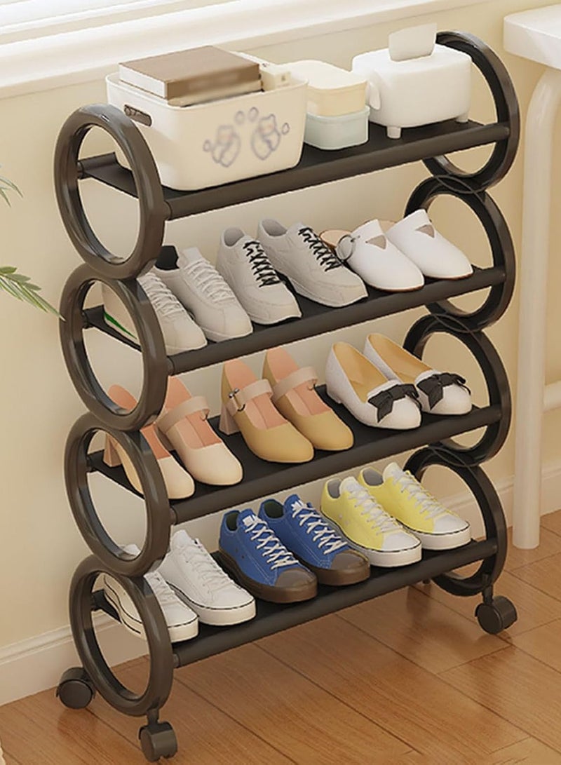 LINGWEI Plastic Shoe Rack with Wheels Portable Multi-Tier Shoe Organizer Mobile Shoe Storage Stand - Image 4