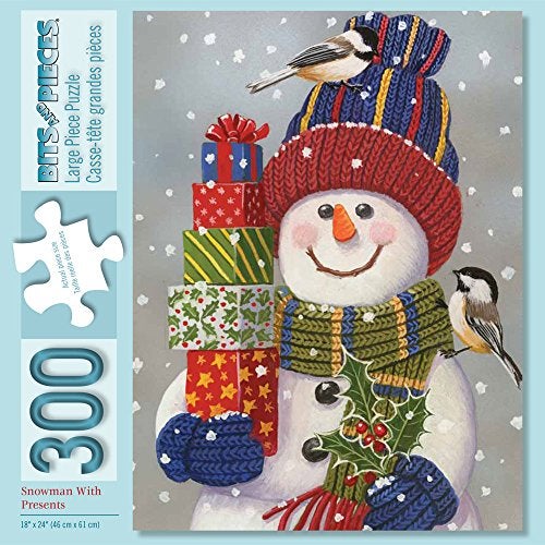 Bits and Pieces – Large 300 Piece Jigsaw Puzzle for Adults – Snowman with Presents - Snowman Christmas Jigsaw Puzzle - by Artist William Vanderdasson, Completed Puzzle Size: 18" x 24" - Image 1