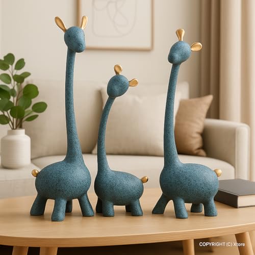 LADROX® Giraffe Sculpture Family of Three Statues Handicraft Resin Sculptures for Home Decoration, Figurine Accessories, Art Gifts, Crafts, Desk Ornaments (Pack of 3, Blue Color) - Image 2