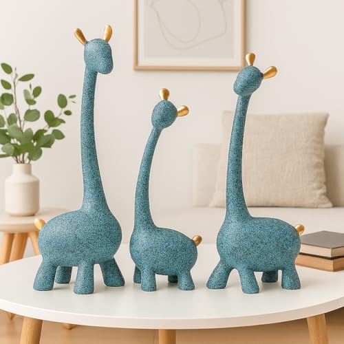 LADROX® Giraffe Sculpture Family of Three Statues Handicraft Resin Sculptures for Home Decoration, Figurine Accessories, Art Gifts, Crafts, Desk Ornaments (Pack of 3, Blue Color) - Image 1