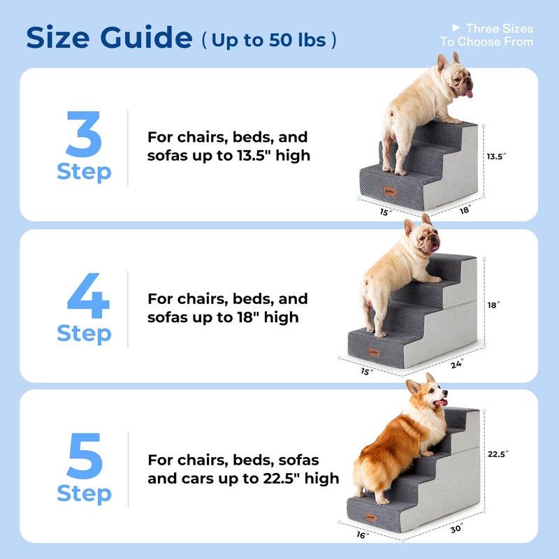 ZOMISIA Dog Steps for Couch - Pet Stairs for Small Dogs and Cats, Dog Steps with Non-Slip Bottom Grey 3 Steps, Grey - Image 2