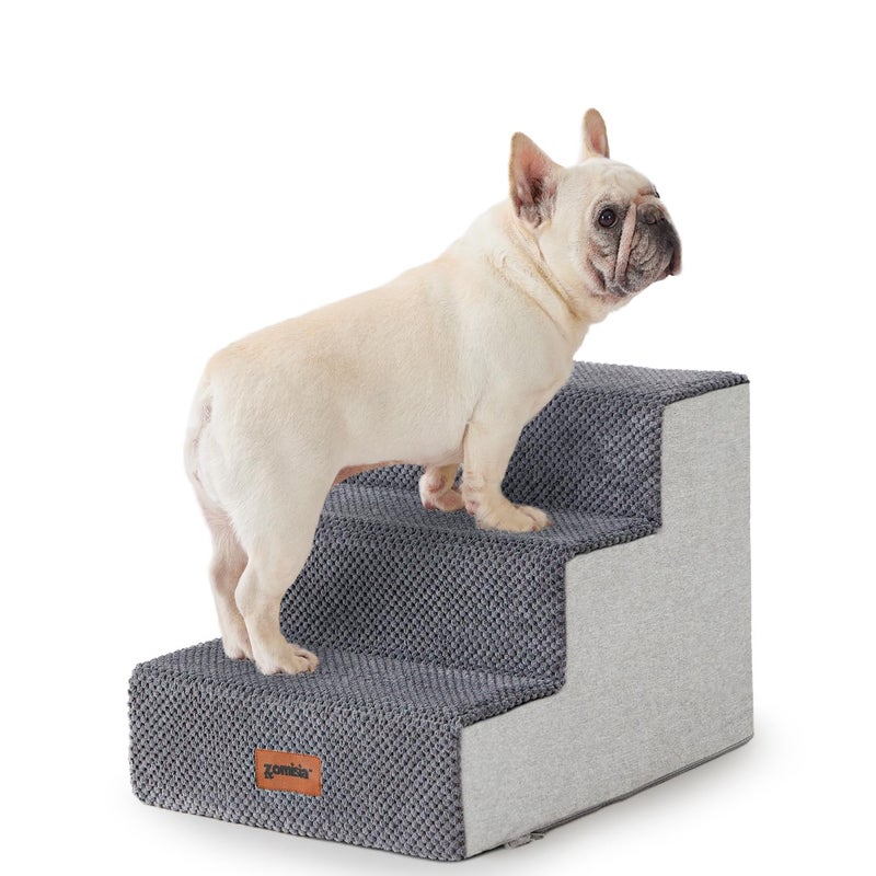 ZOMISIA Dog Steps for Couch - Pet Stairs for Small Dogs and Cats, Dog Steps with Non-Slip Bottom Grey 3 Steps, Grey - Image 1