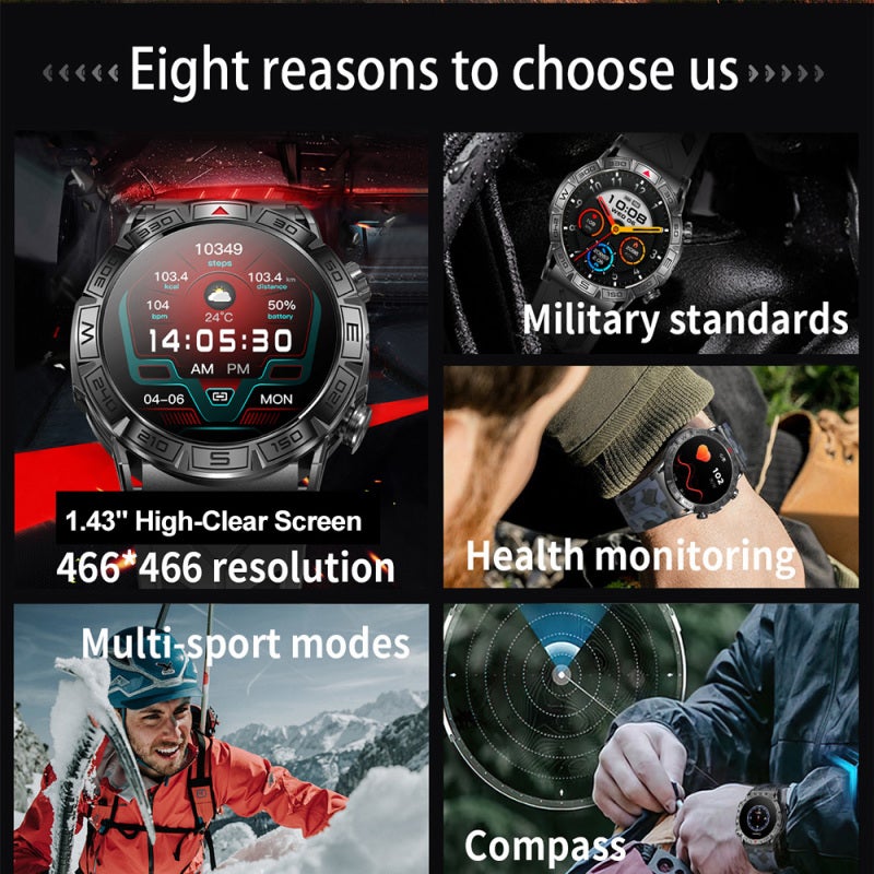 Smart Watch: 1.43-Inch OLED High-Clear Screen - BT Call Function, Long Battery Life Outdoor Sports Smart Watch for Men, Android Users - Image 3