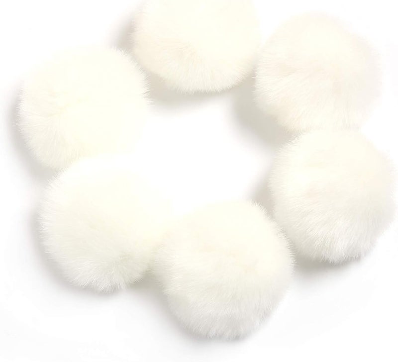 SUSULU White Pom Poms for Crafts,Small White Pom Pom Balls,Faux Fur Pompom with Tiny Cord for Hat Shoes Garment Accessories 2.8in Pack of 6 - Image 1