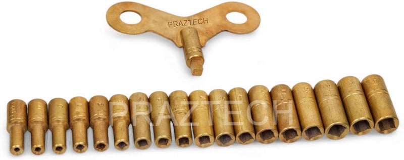 PRAZTECH ® 18‑Size Solid Brass Clock Winding Key Set – Includes Sizes 000 to 15, Durable Metal Construction, Ideal for Grandfather, Wall & Mantel Clocks - Image 1