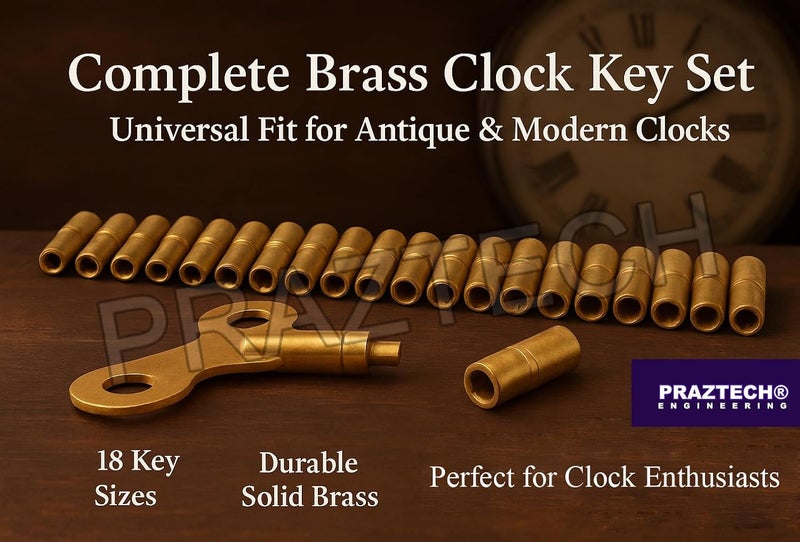 PRAZTECH ® 18‑Size Solid Brass Clock Winding Key Set – Includes Sizes 000 to 15, Durable Metal Construction, Ideal for Grandfather, Wall & Mantel Clocks - Image 2