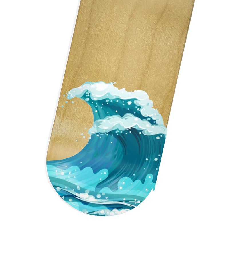 Teak Tuning Premium Fingerboard Graphic Deck, Waves - 34mm x 97mm - Heat Transfer Graphics, Pro Shape & Size - Pre-Drilled Holes - Includes Prolific Foam Tape - Image 1
