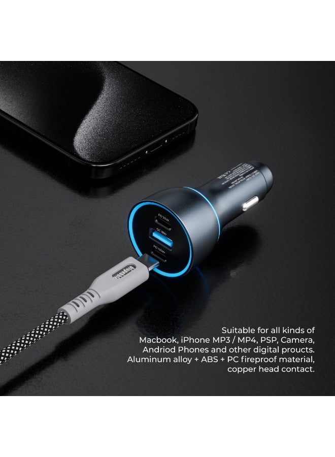 blupebble NaviPower 130W Fast Car Charger – Dual USB-C PD & USB-A QC3.0 Ports, Multi-Device Charging Adapter for iPhone, Samsung, Laptops & Tablets - Image 2