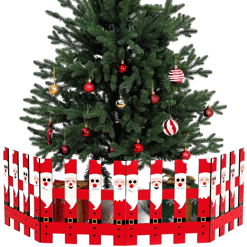 Blulu 4 Pack 12 Inch Christmas Tree Gate Santa Claus Christmas Tree Fences for Pets Dog Cat Blocker White Picket Fence Barrier Flexible Picket for Xmas Holiday Party Office Home Decor - Image 2