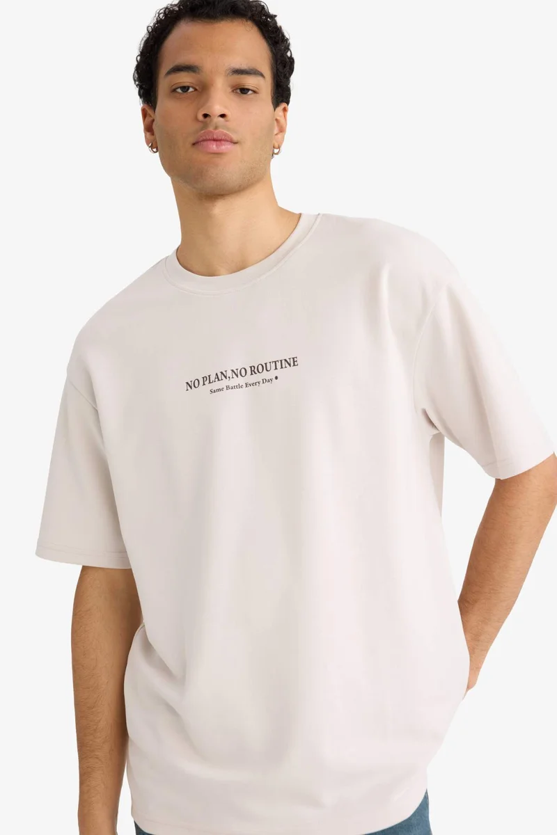 DeFacto Boxy Fit Crew Neck Short Sleeve Printed T-Shirt