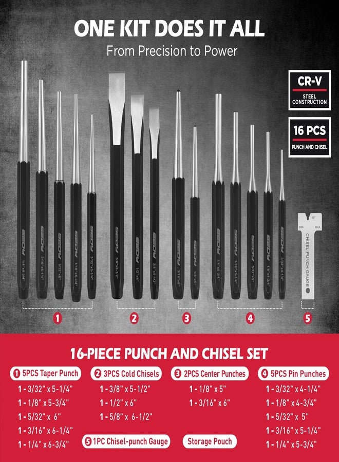 SEDY 25-Piece Punch and Chisel Set with Roll Pin Punches, Includes Taper, Pin, Center Punches & Cold Chisels for Metalworking, Automotive, and Craft Use - Image 2