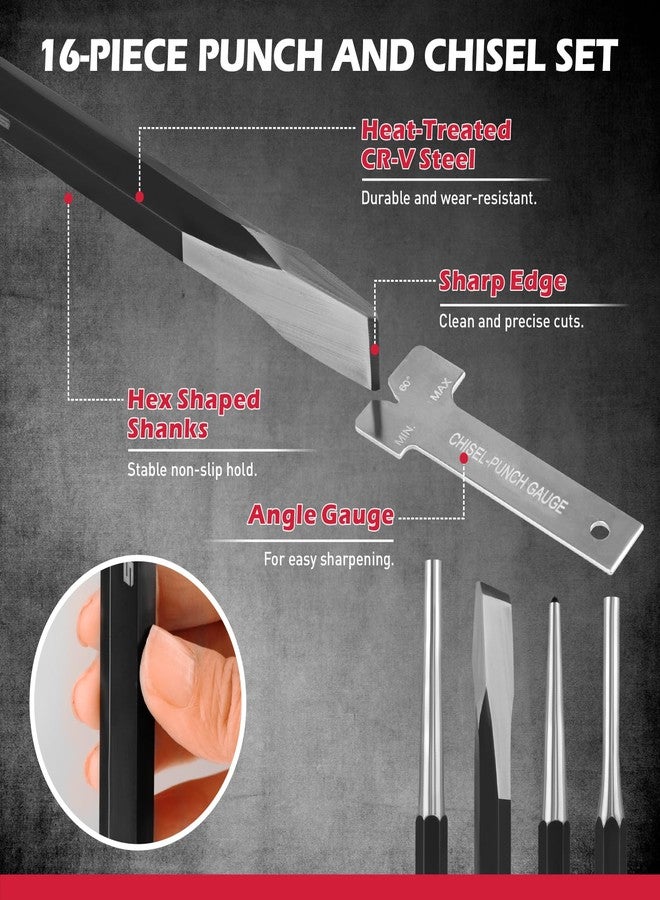 SEDY 25-Piece Punch and Chisel Set with Roll Pin Punches, Includes Taper, Pin, Center Punches & Cold Chisels for Metalworking, Automotive, and Craft Use - Image 4