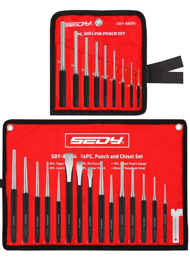 SEDY 25-Piece Punch and Chisel Set with Roll Pin Punches, Includes Taper, Pin, Center Punches & Cold Chisels for Metalworking, Automotive, and Craft Use - Image 1