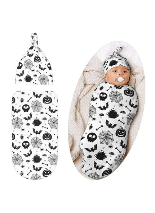 Jarverce Jarverce Gothic Swaddle Blanket for Baby Goth Swaddling Sleeping Bag Sack Halloween Pumpkin Bat Baby Stuff 