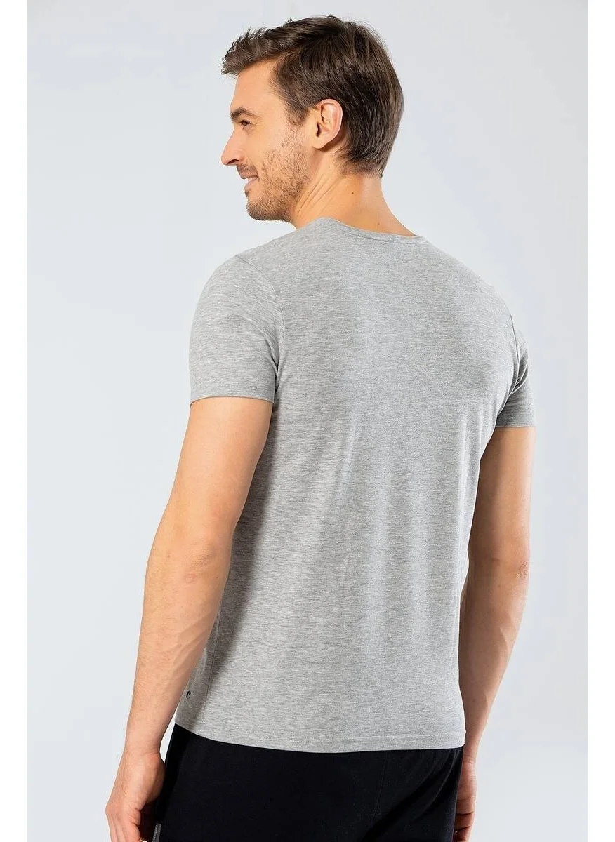 كاشاريل Men's Lycra V Neck T-shirt