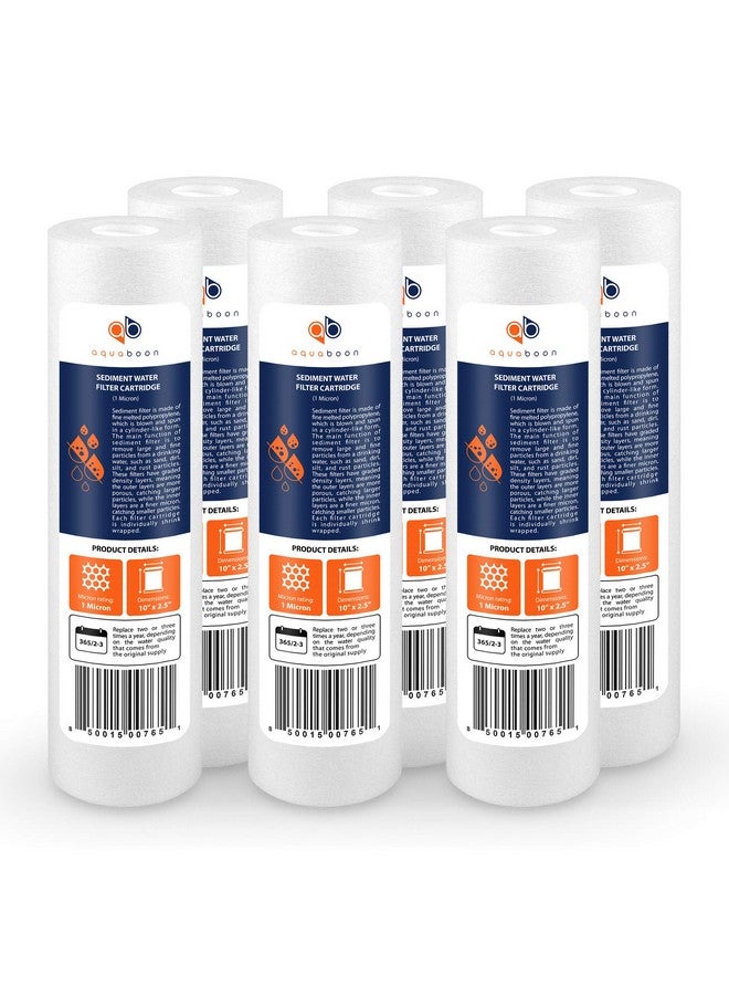 أكوابون فلتر Aquaboon لترسيب المياه المنزلية بالكامل، 1 ميكرون، 10 × 2.5 لمرشحات مياه التناضح العكسي ومياه الآبار، خراطيش بديلة متوافقة مع AP110 وWHKF-GD05، عبوة من 6 قطع - Image 1