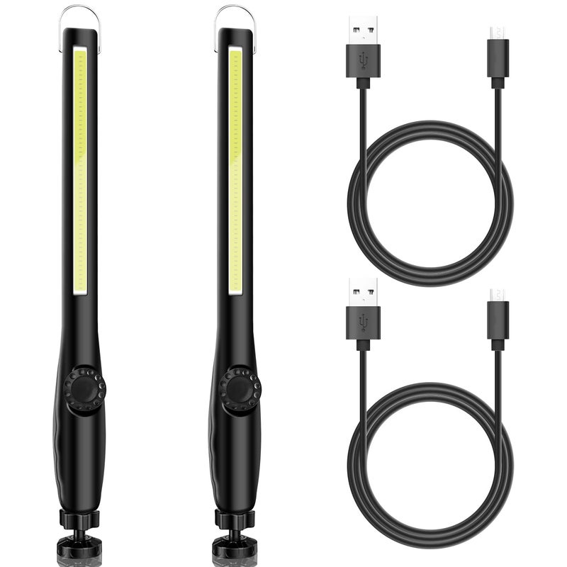 LED Work Light XTAUTO 600LM Rechargeable COB Worklight 2200mAh Portable Flashlight Inspection Luminous Tubes Lamp wMagnetic Base Hook for Car Repair Home Garage Emergency Outdoor Camping 2Pack