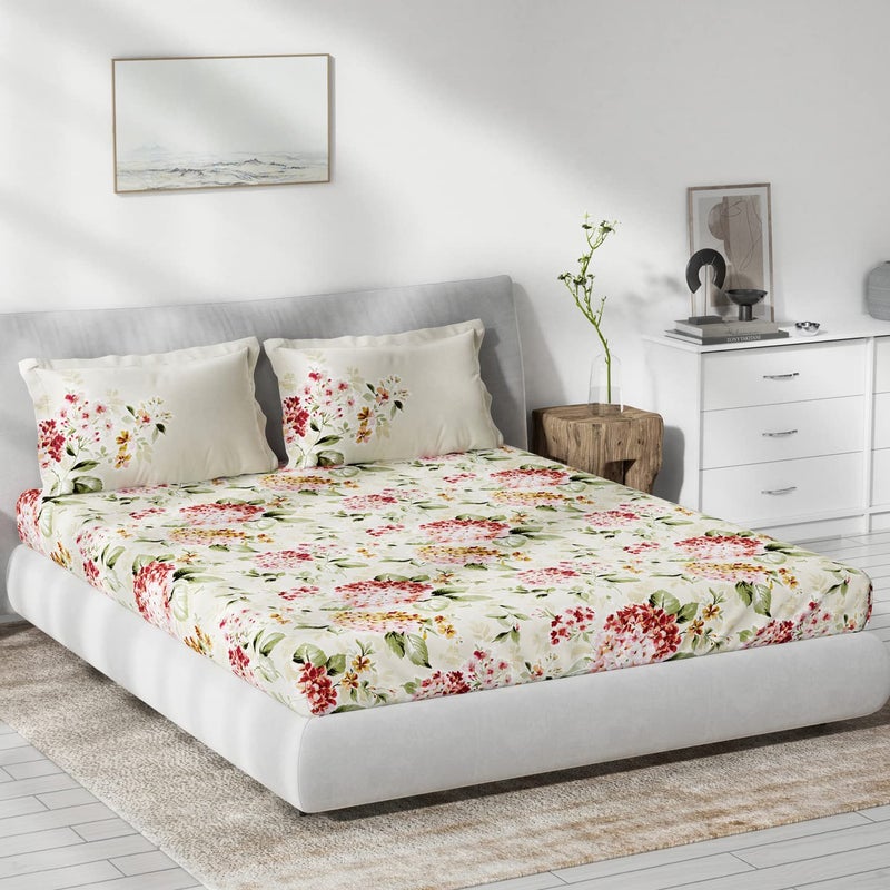 DDECOR Live beautiful DDecor Live Beautiful Dream Flower Floral 136TC Double Bed Sheet Set with Two Pillow Covers Multi 