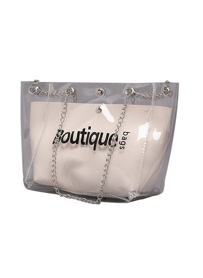 NIBEMINENT Letter Print Synthetic Silk Scarf Design Shoulder Bag Beige  - Image 1