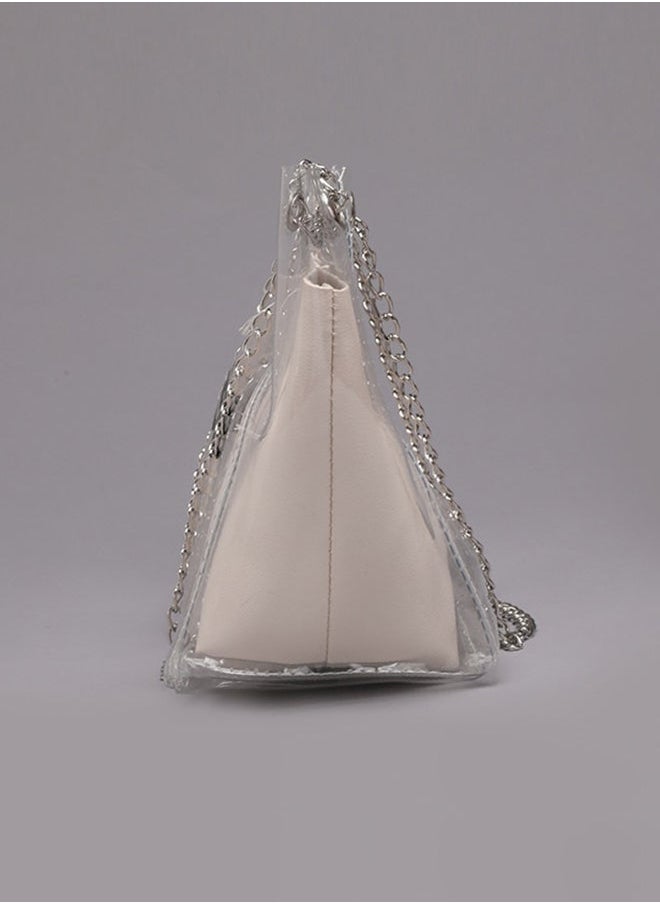 NIBEMINENT Letter Print Synthetic Silk Scarf Design Shoulder Bag Beige  - Image 3