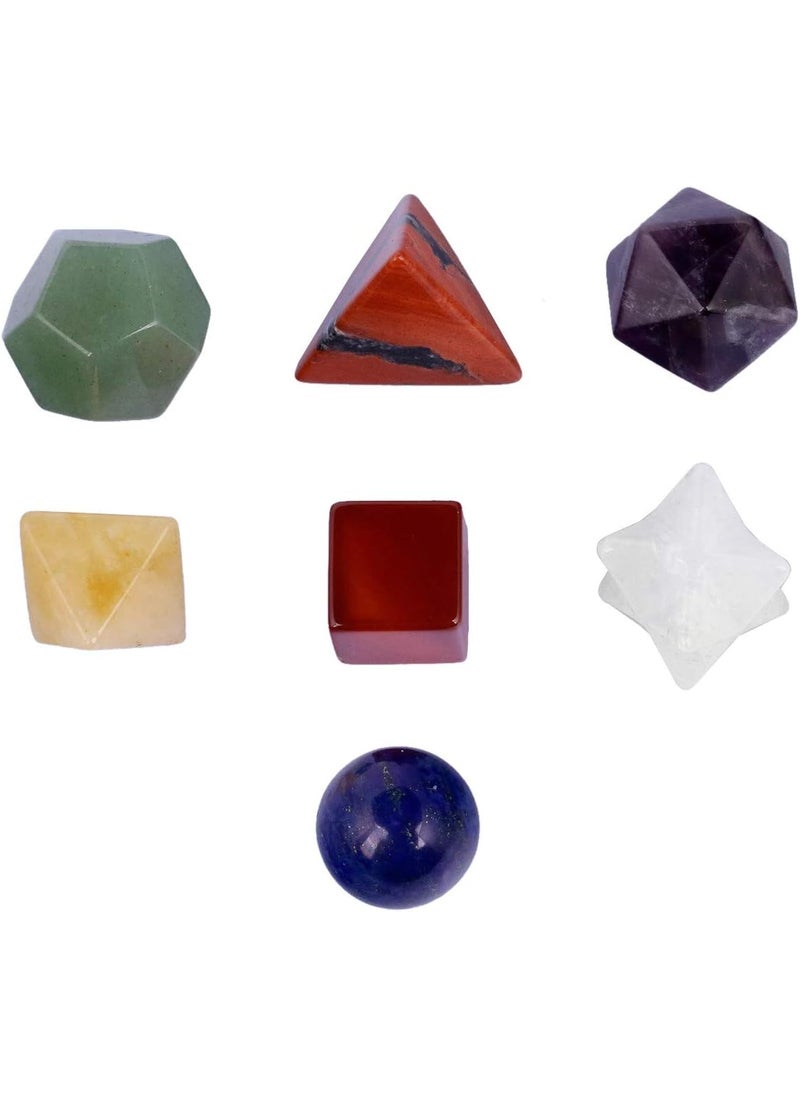 Nupuyai Nupuyai Pack of 7 Chakra Stone Healing Platonic Solids Crystal Set with Merkaba Star Geometry Energy Stone Kit for Reiki Meditation Home Decor 