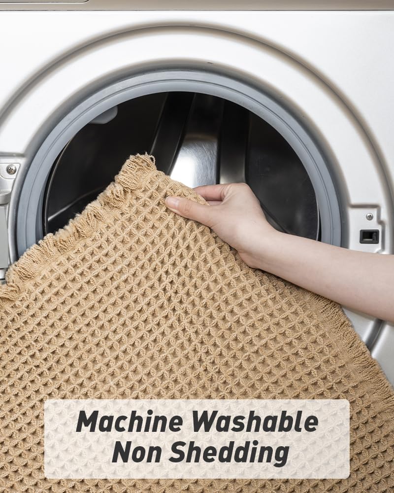 AMOAMI Upgraded Waffle Runner Rug, Super Absorbent Non Slip Bath Mats for Bathroom Floor, Machine Washable Bathroom Runner Rug with Tassels, Ideal for Hallway Bedroom Laundry Room, Brown, 2'x 5'(24" x 60") - Image 5