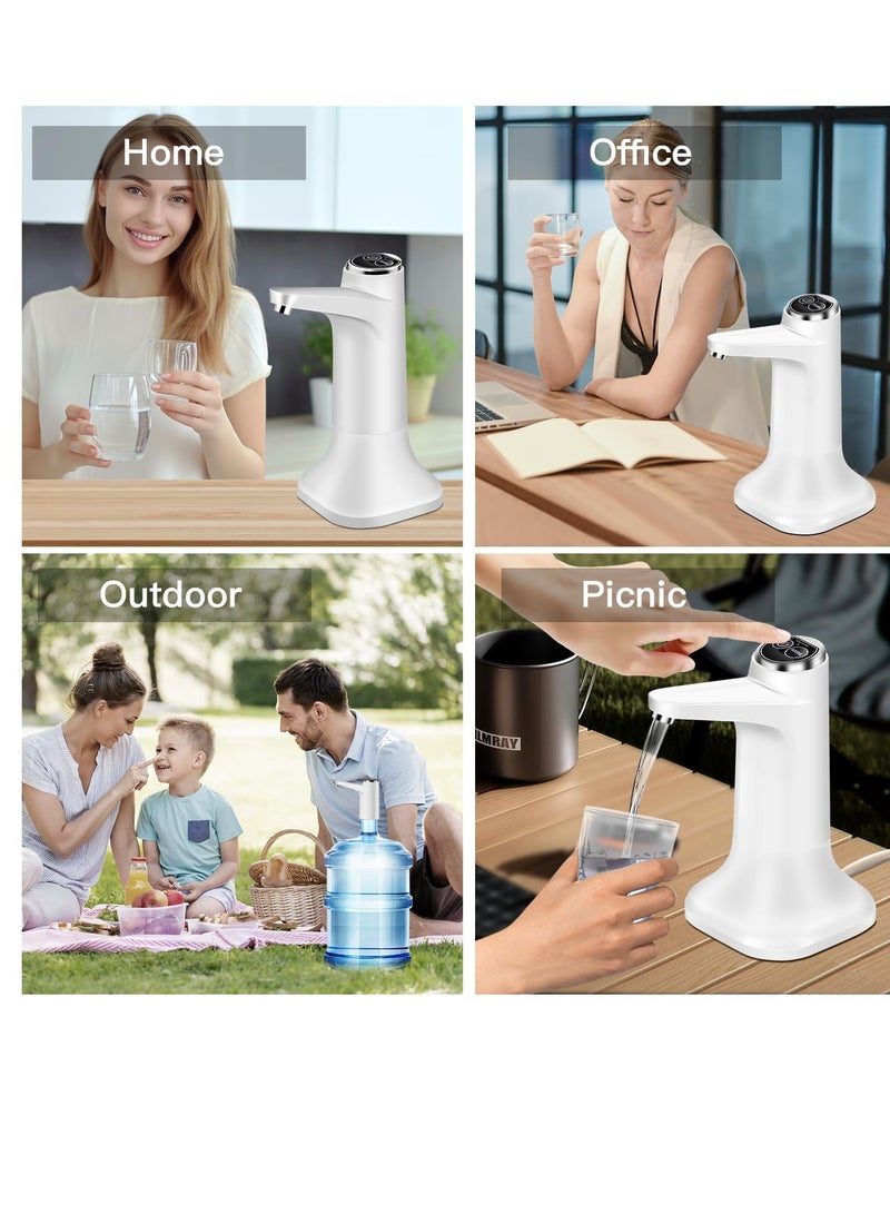 SYOSI Portable Water Dispenser, 2 in 1 Drinking Water Pump with Base, Universal Pump for 5 Gallon Water Jugs Bottles, Suitable for Home Office Outdoor (Silver White) - Image 3