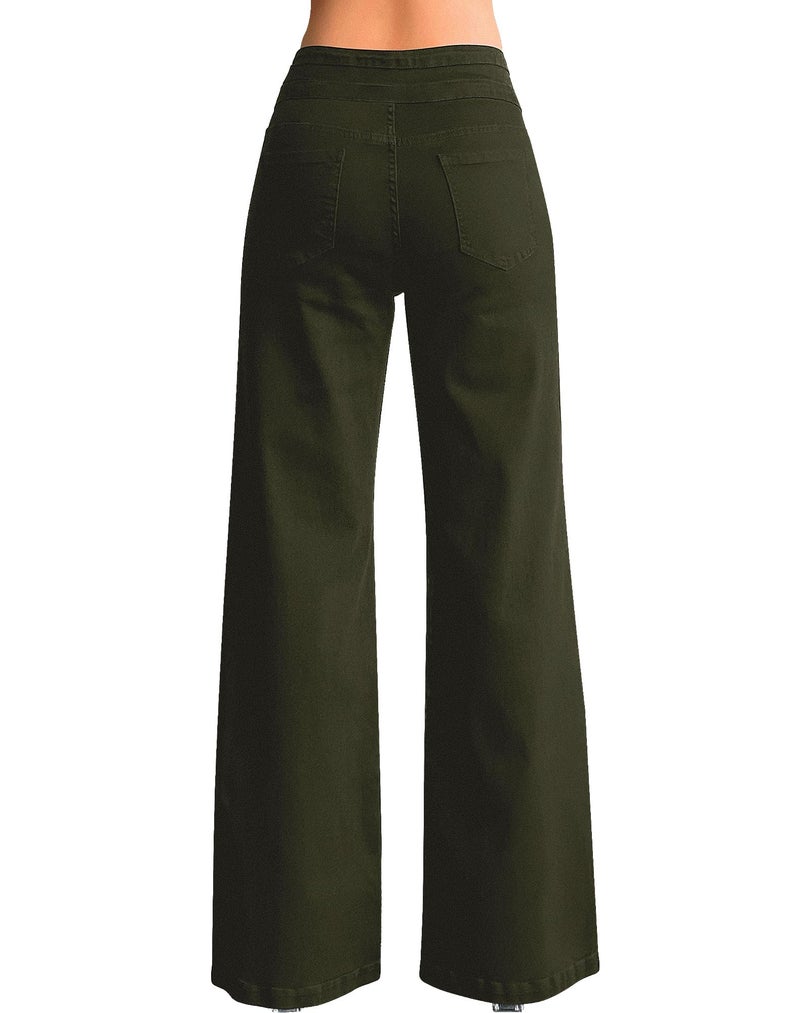 roswear Women's Wide Leg Jeans Casual High Waisted Stretch Baggy Loose Denim Pants Army Green Small - Image 2