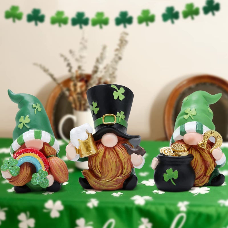 Hodao 3 PCS St Patricks Day Gnome Decoration Beard Elf for Home Table Ornament Decor Dwarf Figurines for St. Patricks Day Gifts Green Irish Handmade Gnome Decor - Image 4