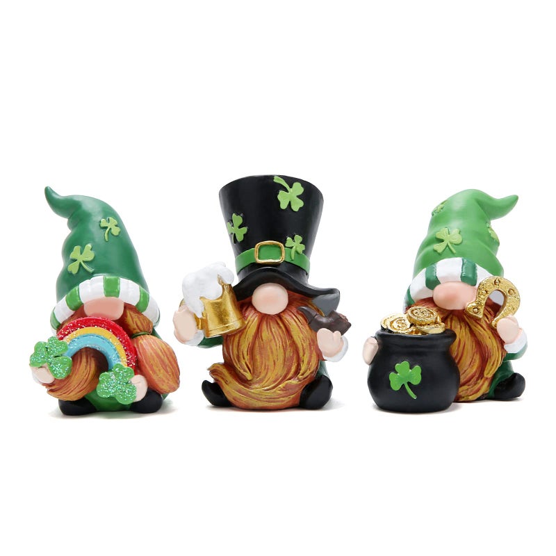 Hodao 3 PCS St Patricks Day Gnome Decoration Beard Elf for Home Table Ornament Decor Dwarf Figurines for St. Patricks Day Gifts Green Irish Handmade Gnome Decor - Image 1