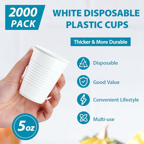 Lilymicky 2000 PACK 5 oz White Plastic Cups 5 Ounce Disposable Plastic Bathroom Cups for Tasting Drinking - Image 5